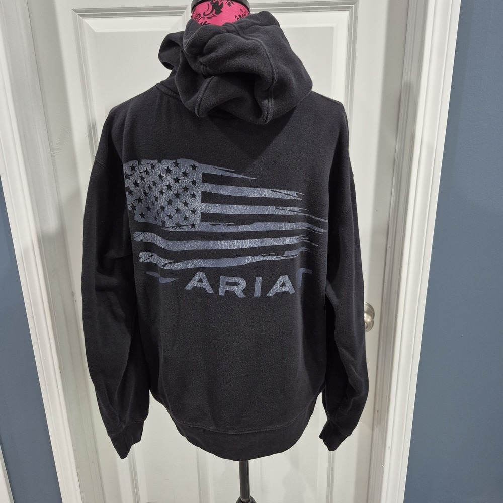 Ariat Hoodie Mens Medium Black Flag American Patriotic Fleece Hooded Sweatshirt